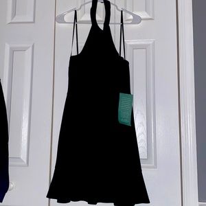 Black Halter Ruffle Trim Dress